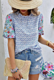 Embroidered Printed Short-Sleeved Top