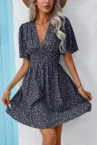 V-Neck Floral High Waist Mini Dress