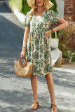 V-Neck Short-Sleeved Loose Midi Dress