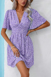 V-Neck Floral High Waist Mini Dress