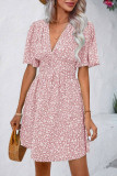 V-Neck Floral High Waist Mini Dress