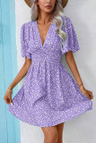 V-Neck Floral High Waist Mini Dress