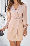 Solid Color Elegant V-Neck Dress