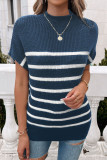 Mock Neck Striped Short Sleeve Knitwear