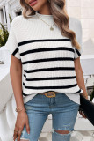 Mock Neck Striped Short Sleeve Knitwear
