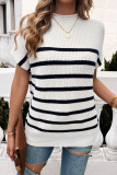 Mock Neck Striped Short Sleeve Knitwear