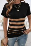 Short Sleeved Round Neck Striped Knitwear