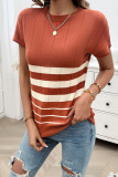 Short Sleeved Round Neck Striped Knitwear