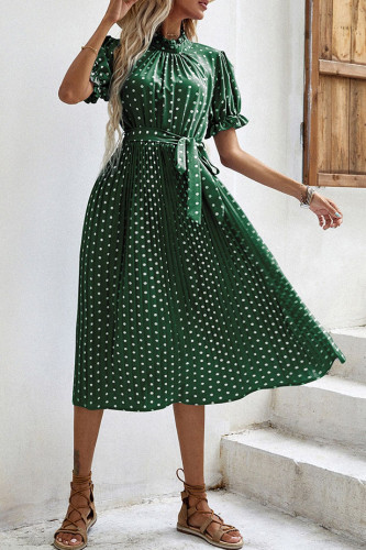 Polka Dot Round Neck Short Sleeved Dress