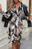 V-Neck Printed Long Sleeved Dress