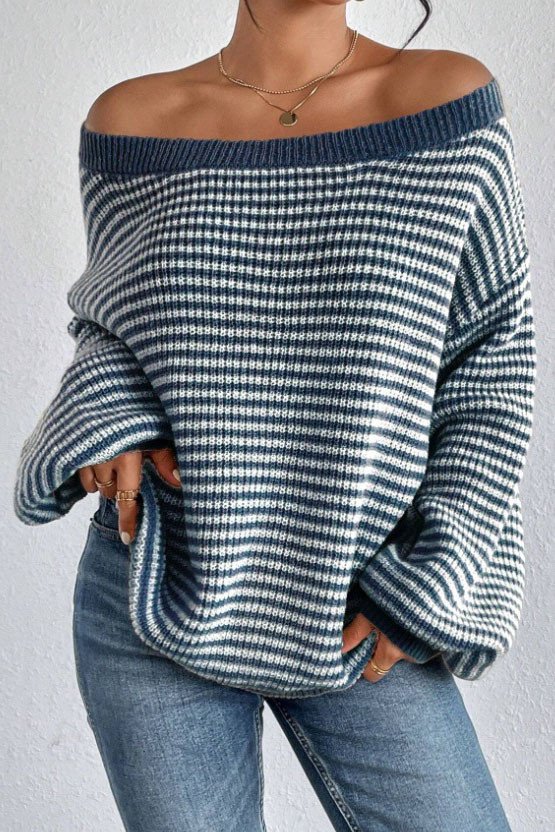 One Shoulder Lantern Sleeve Knit Sweater
