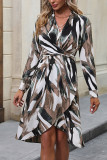 V-Neck Printed Long Sleeved Dress