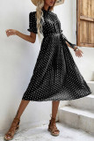 Polka Dot Round Neck Short Sleeved Dress