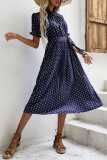 Polka Dot Round Neck Short Sleeved Dress