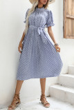 Polka Dot Round Neck Short Sleeved Dress
