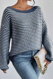 One Shoulder Lantern Sleeve Knit Sweater