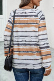 V-Neck Striped Printed Long Sleeve Sweatshirt