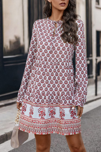 Ethnic Style Long Sleeved Printed Dress