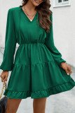 Solid Color V-Neck Strap Long Sleeved Dress
