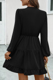 Solid Color V-Neck Strap Long Sleeved Dress