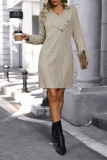 Solid Color Button Diagonal Collar Sweater Dress