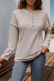 Solid Color Button Round Neck Sweater