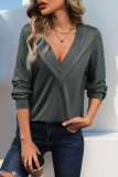 Lace V-Neck Solid Color T-Shirt