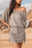 Short Sleeved Casual One Shoulder Dress