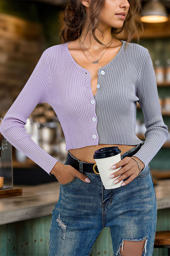 V-Neck Contrast Splicing Knitted Cardigan