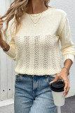 Solid Color Round Neck Long Sleeved Hollow Sweater