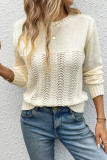 Solid Color Round Neck Long Sleeved Hollow Sweater