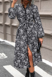 Stand Collar Lace Printed Shirt Long Sleeved Dress