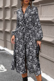 Stand Collar Lace Printed Shirt Long Sleeved Dress