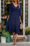 V-Neck High Waisted Solid Color Dress
