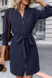 Solid Color Long Sleeved Lace Up Cardigan Dress