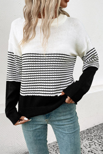 Round Neck Striped Long Sleeved Sweater