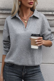 Lapel Grey Long Sleeved Sweatshirt