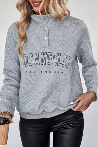 V-Neck Long Sleeved Letter Pullover Hoodie