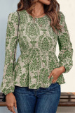 Round Neck Long Sleeved Printed Top