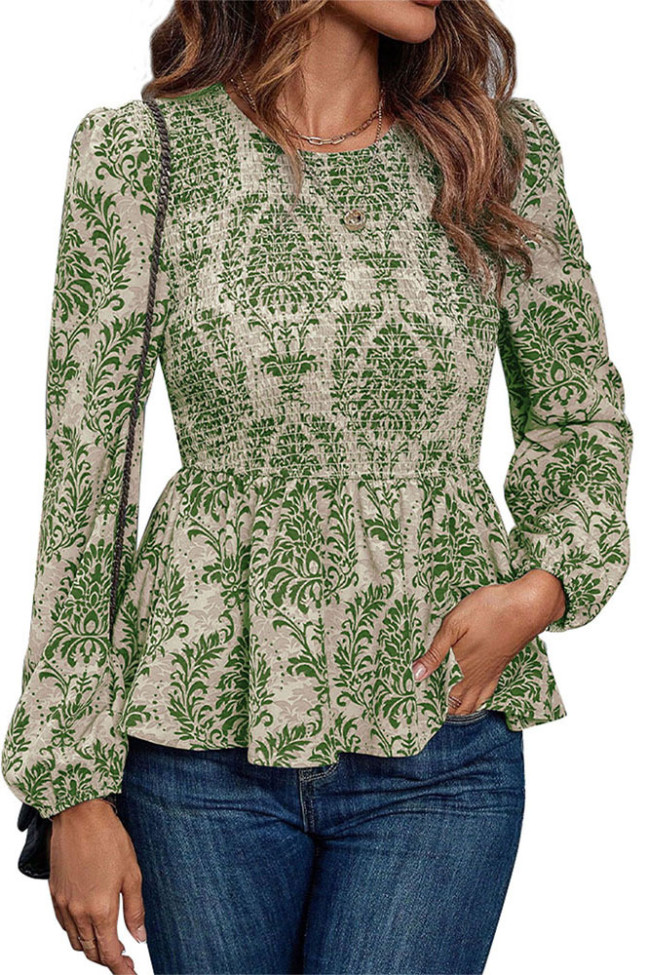 Round Neck Long Sleeved Printed Top