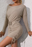 Leisure High Waisted Bat Long Sleeved Dress