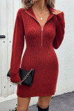 Lapel Zipper Sweater Long Sleeve Dress