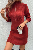 Lapel Zipper Sweater Long Sleeve Dress