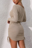 Leisure High Waisted Bat Long Sleeved Dress