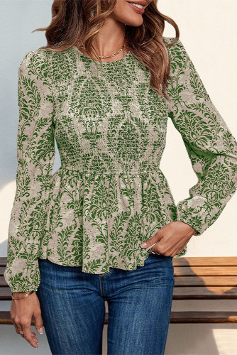 Round Neck Long Sleeved Printed Top