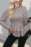 Leopard Print Lotus Leaf Long Sleeved Shirt