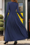Solid Color Lace V-Neck Slit Slim Fit Dress