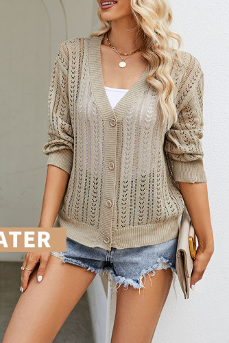 Hollow V-Neck Knitted Sweater Cardigan