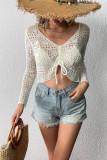 Long Sleeved Knitted Mesh Knot Top