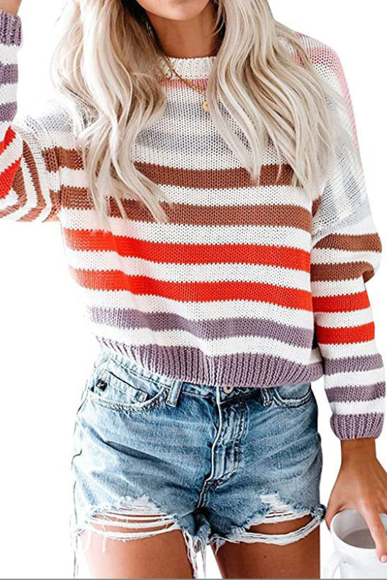Striped Round Neck Long Sleeved Sweater